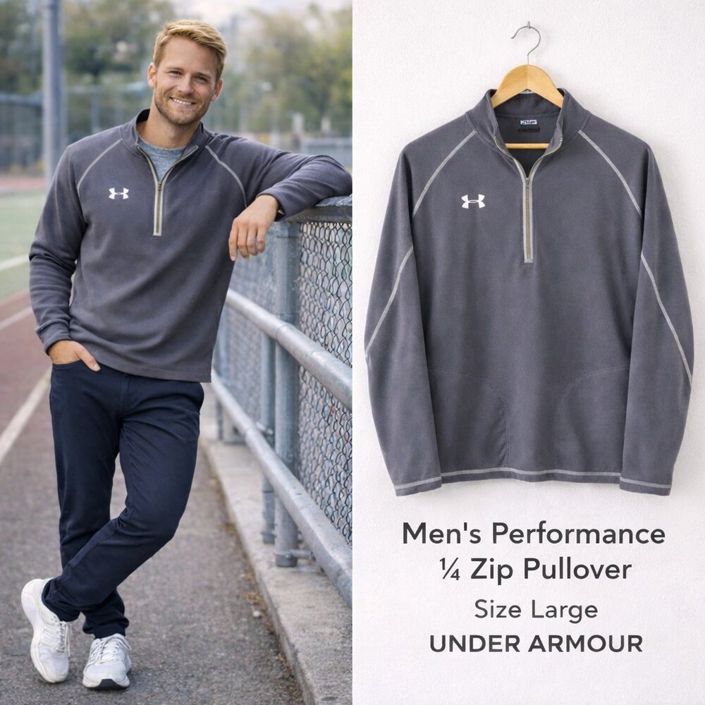Under Armour Gray Quarter Zip Pullover Men’s Large Athletic Fleece Sweatshirt
